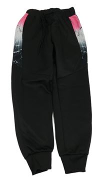 Čierno-neónově ružovo-biele športové nohavice