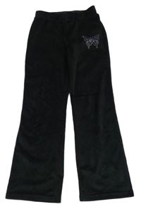 Černé plyšové tepláky s motýlkem z kamínků Primark