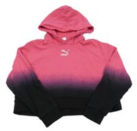 Malinovo-černá crop mikina s logem a kapucí Puma