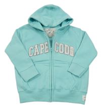 Světlemodrá propínací mikina s nápisem a kapucí 