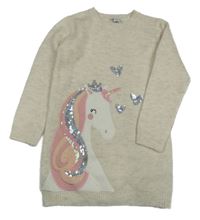 Světlebéžové pletené šaty s jednorožcem Primark