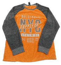 Oranžovo-sivá zamatová pyžamová mikina s nápisom C&A