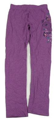 Fialové melírované legíny s motýlky a kytičkami kids