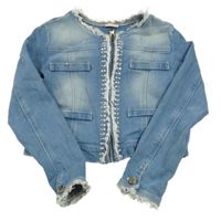 Modrá rifľová crop bunda s kamienkami