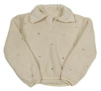 Smotanová huňatá mikina s výšivkami TU