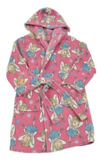 Ružový chlpatý župan s vílami a kapucňou