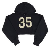 Tmavomodrá crop mikina s číslom a kapucňou H&M
