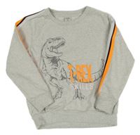 Sivá melírovaná mikina s dinosaurom a nápisom Kiki&Koko