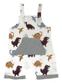 Bílý teplákový kraťasový overal s dinosaury Shein
