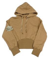 Hnedá crop mikina s strapcemi a kapucňou