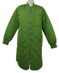 Dámský zelený šusťákový prošívaný zateplený dlouhý kabát Jake´s