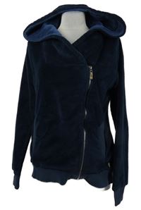 Dámská tmavomodrá plyšová propínací mikina s kapucí Eight Nine