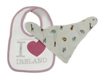 2set - Bílo-růžový bryndák + slinták se zvířaty