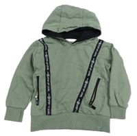 Khaki mikina s pruhy, nápisy a kapucí Urban