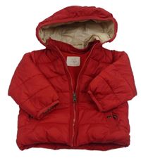 Červená šušťáková zimná bunda s kapucňou Zara
