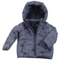 Tmavomodrá melírovaná šusťáková zateplená bunda s hvězdami a kapucí Rebel