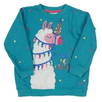 Azurová mikina s lamou a srdiečkami