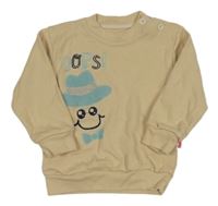 Béžová mikina s nápise a kloboukem