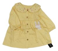 Nové - Žluté riflové propínací šaty s králíkem a límečkem s květy Dunnes