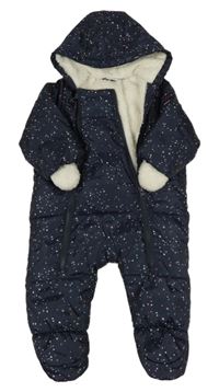 Tmavomodrá vzorovaná šusťáková zimní kombinéza s kapucí Polarn O. Pyret