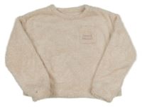 Svetloružová chlpatá trblietavá mikina s nápisom