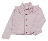 Svetloružová tepláková rifľová crop bunda s volánikmi sinsay