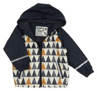 Tmavomodro-bielo-medová vzorovaná nepromokavá jarná bunda s kapucňou Lupilu