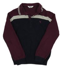 Vínovo-sivo-tmavomodrý sveter s golierikom M&S