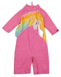 Neonově růžový UV kraťasový overal s jednorožcem H&M