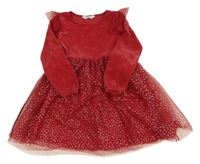 Červené žinylkové šaty s tylovou sukní a volánikmi H&M