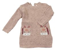 Pudrové melírované žinylkové pletené šaty s koníky Primark