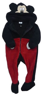 Čierno-červená chlpatá kombinéza s kapucí - Mickey zn. Disney