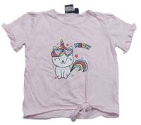 Svštlerůžové tričko s mačkou a uzlom Pocopiano