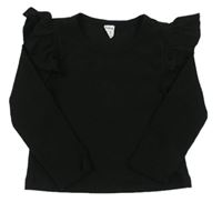 Čierne rebrované tričko s volánikmi Shein