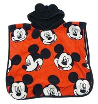 Červeno-čierne froté osuškové pončo s kapucí - Mickey Next