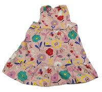 Svetloružové bavlnené šaty s kvietkami Mothercare