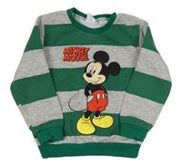 Zeleno-sivá pruhovaná mikina s Mickeym zn. Disney