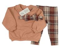 3set - Starorůžová mikina s límečkem + kostkované legíny + čelenka F&F