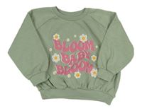 Svetlozelená oversize mikina s nápisom a kvietkami Matalan
