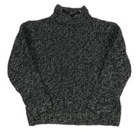 Černo-šedý melírovaný svetr s komínovým límcem Zara 