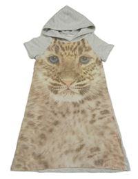 Sivé melírované šaty s leopardom a kapucňou H&M