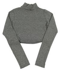 Sivé melírované crop tričko s rolákom Influence