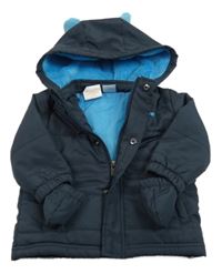 Tmavomodrá šušťáková zimná bunda s kapucí + odepínací rukavice Reebok