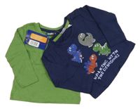 Nové - 2x Tmavomodré s dinosaury + zelené triko Lupilu 