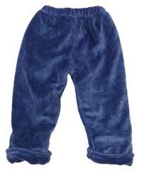 Tmavomodré zamatové zateplené nohavice