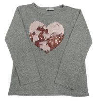 Sivý melírovaný sveter so srdíčkem z flitrů Primark