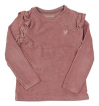 Ružová rebrovaná zamatová mikina s volánikmi Nutmeg