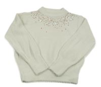 Smotanový chlpatý sveter s flitrami C&A