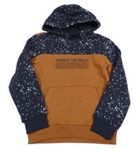 Béžovo-tmavomodrá mikina s nápisom a kapucňou Nutmeg