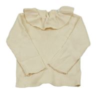 Smotanový rebrovaný sveter s volánikmi Vertbaudet